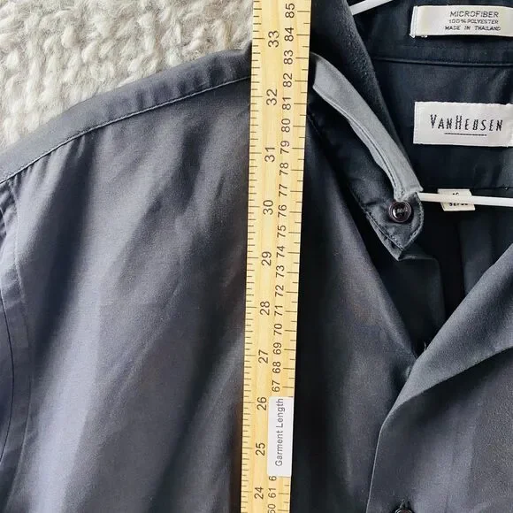 Van Heusen Dress Shirt Mens L 16 32/33 Black Microfiber Long Sleeve Wrinkle Free - Picture 8 of 11